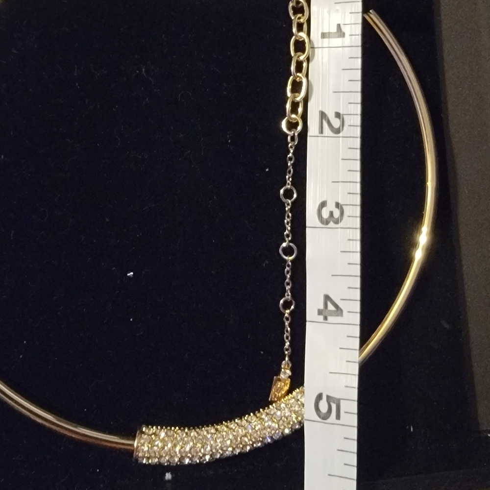Vintage Designer SignedJ.J. Johanette Gold ToneCubic Zirconia ChokerNecklace - Picture 6 of 11